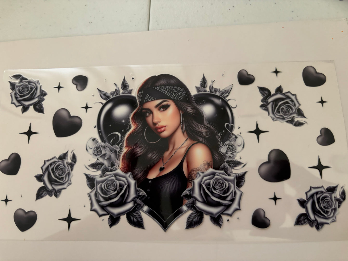 UV DTF Wrap for 16oz Libby Tumbler Black Roses