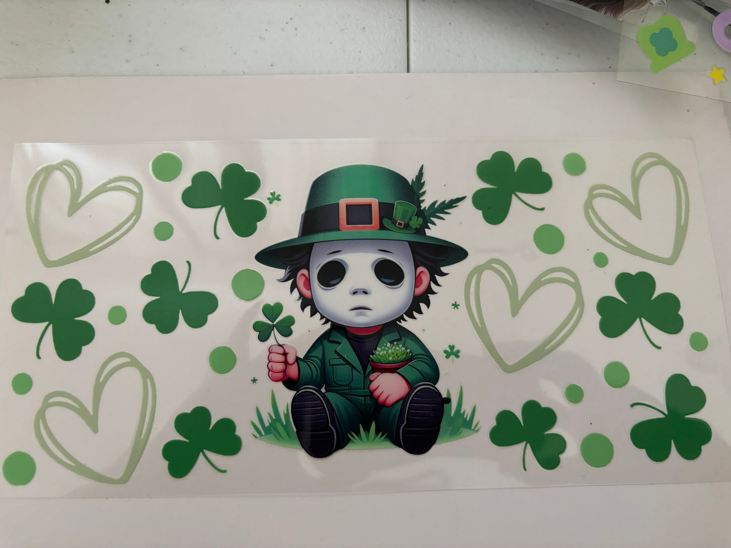 UV DTF Wrap St Patricks Day Horror baby M Myers
