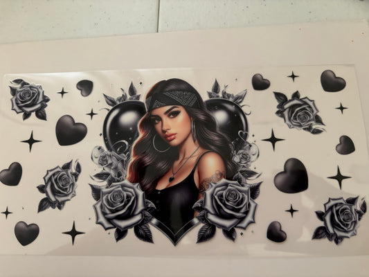 UV DTF Wrap for 16oz Libby Tumbler Black Roses